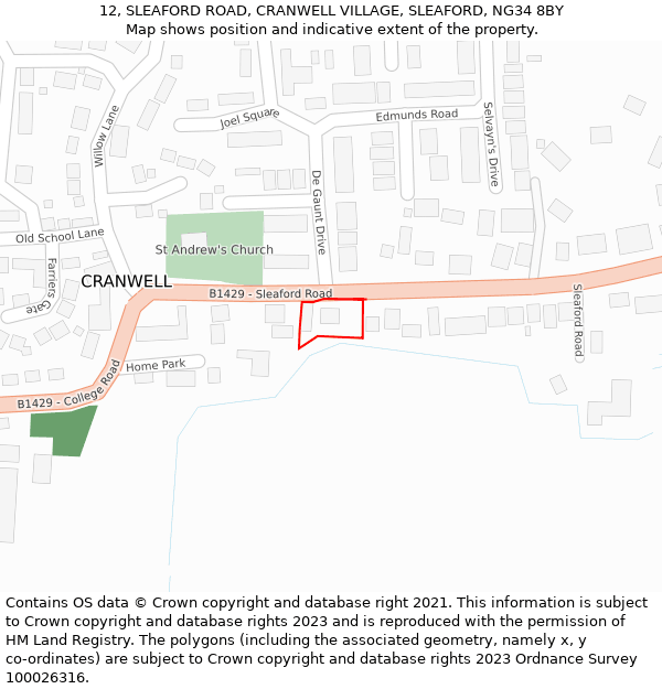 12, SLEAFORD ROAD, CRANWELL VILLAGE, SLEAFORD, NG34 8BY: Location map and indicative extent of plot