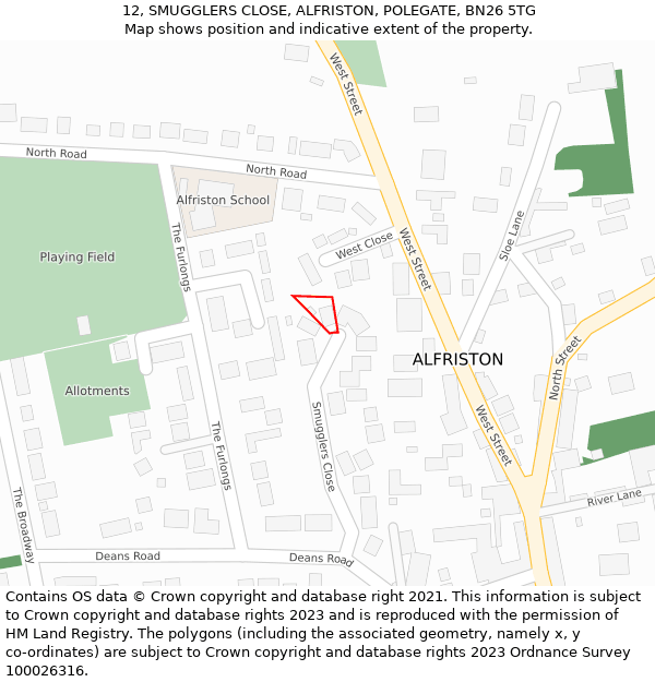12, SMUGGLERS CLOSE, ALFRISTON, POLEGATE, BN26 5TG: Location map and indicative extent of plot