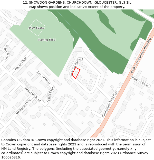 12, SNOWDON GARDENS, CHURCHDOWN, GLOUCESTER, GL3 1JL: Location map and indicative extent of plot