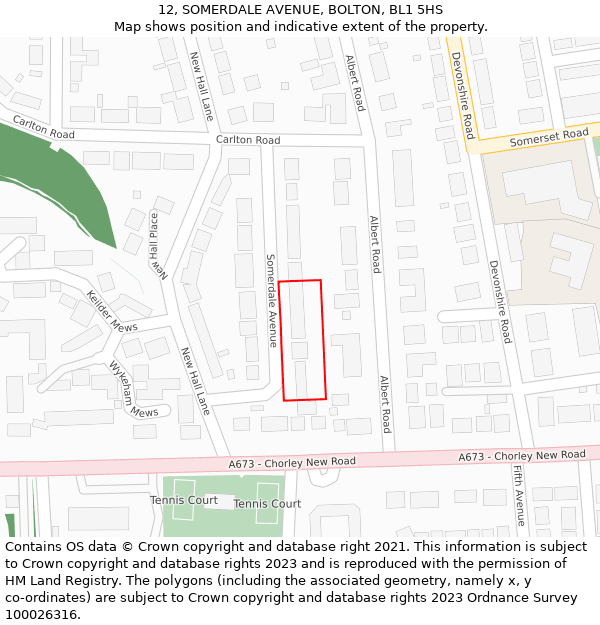 12, SOMERDALE AVENUE, BOLTON, BL1 5HS: Location map and indicative extent of plot