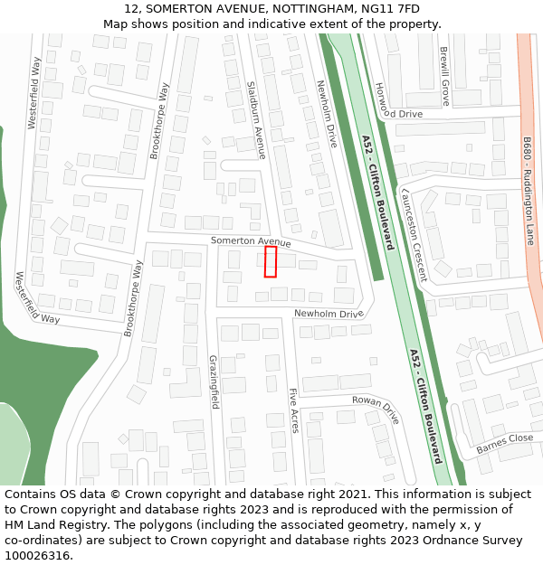 12, SOMERTON AVENUE, NOTTINGHAM, NG11 7FD: Location map and indicative extent of plot