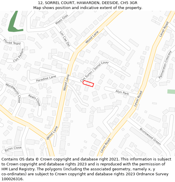 12, SORREL COURT, HAWARDEN, DEESIDE, CH5 3GR: Location map and indicative extent of plot