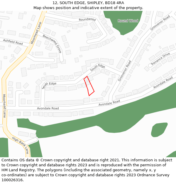 12, SOUTH EDGE, SHIPLEY, BD18 4RA: Location map and indicative extent of plot