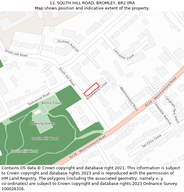 12, SOUTH HILL ROAD, BROMLEY, BR2 0RA: Location map and indicative extent of plot
