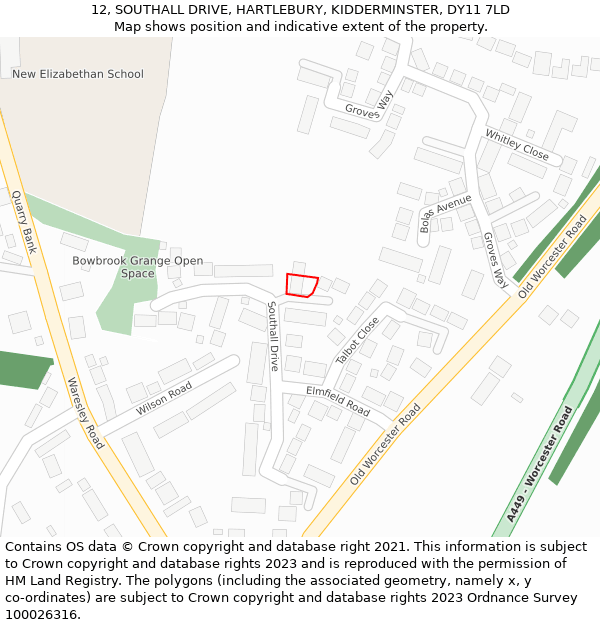 12, SOUTHALL DRIVE, HARTLEBURY, KIDDERMINSTER, DY11 7LD: Location map and indicative extent of plot