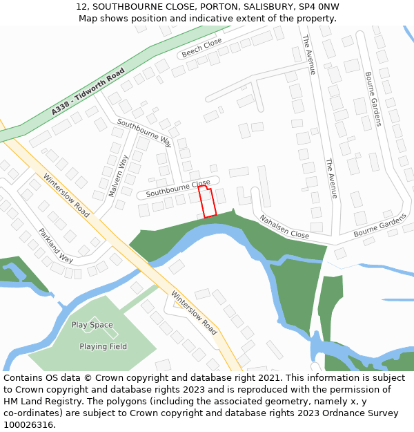 12, SOUTHBOURNE CLOSE, PORTON, SALISBURY, SP4 0NW: Location map and indicative extent of plot