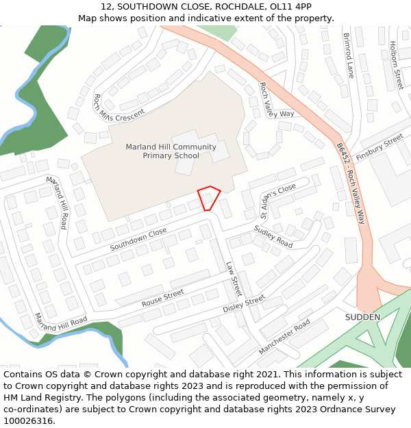 12, SOUTHDOWN CLOSE, ROCHDALE, OL11 4PP: Location map and indicative extent of plot