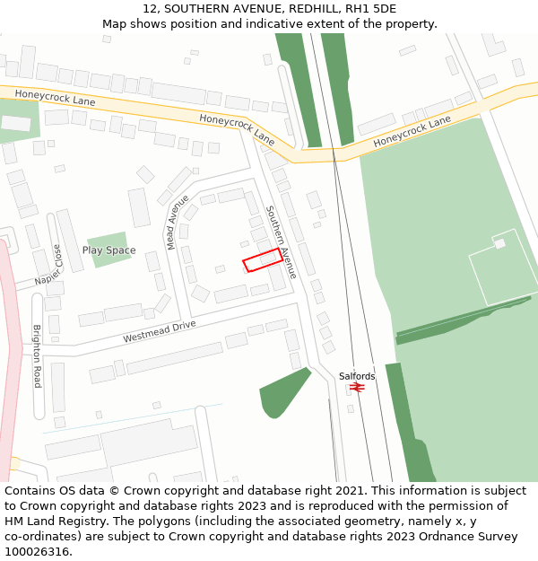 12, SOUTHERN AVENUE, REDHILL, RH1 5DE: Location map and indicative extent of plot