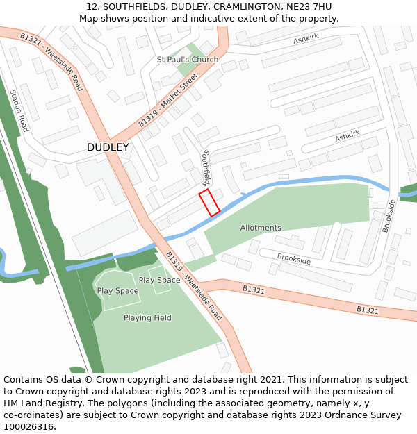 12, SOUTHFIELDS, DUDLEY, CRAMLINGTON, NE23 7HU: Location map and indicative extent of plot