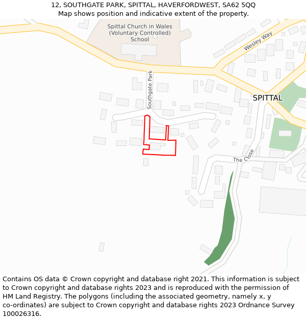 12, SOUTHGATE PARK, SPITTAL, HAVERFORDWEST, SA62 5QQ: Location map and indicative extent of plot