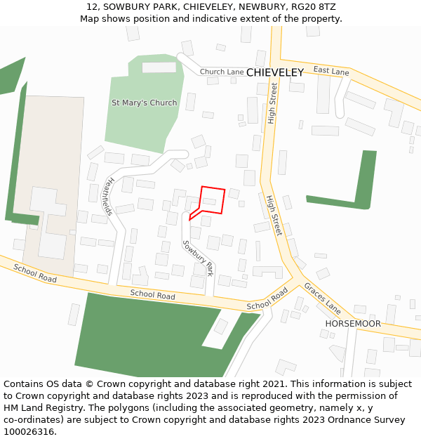 12, SOWBURY PARK, CHIEVELEY, NEWBURY, RG20 8TZ: Location map and indicative extent of plot