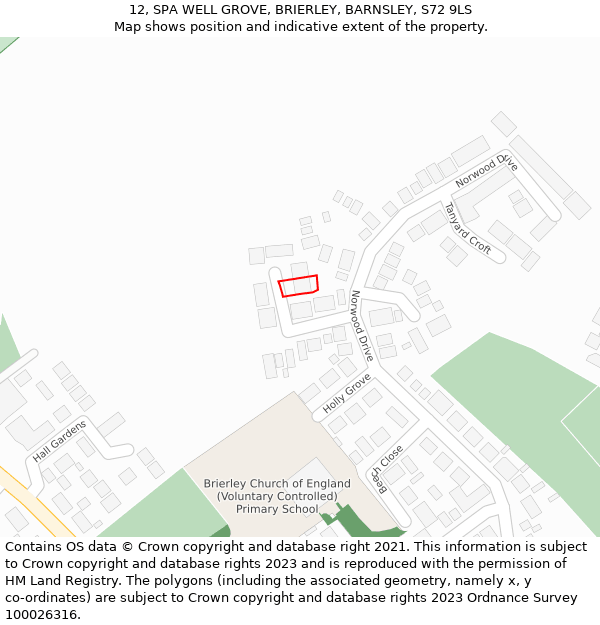 12, SPA WELL GROVE, BRIERLEY, BARNSLEY, S72 9LS: Location map and indicative extent of plot