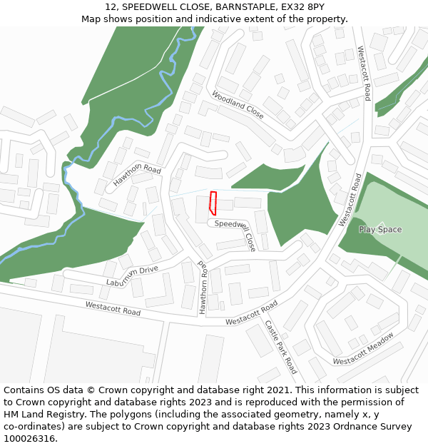 12, SPEEDWELL CLOSE, BARNSTAPLE, EX32 8PY: Location map and indicative extent of plot