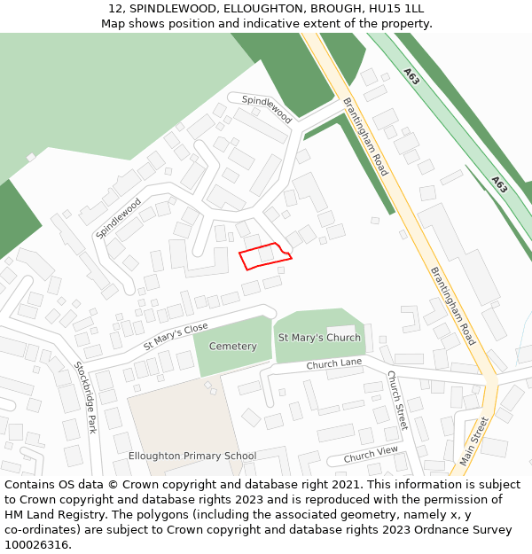 12, SPINDLEWOOD, ELLOUGHTON, BROUGH, HU15 1LL: Location map and indicative extent of plot