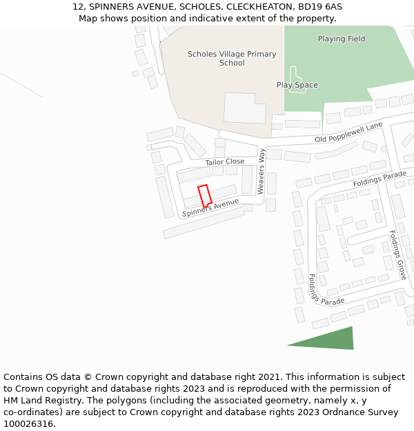 12, SPINNERS AVENUE, SCHOLES, CLECKHEATON, BD19 6AS: Location map and indicative extent of plot