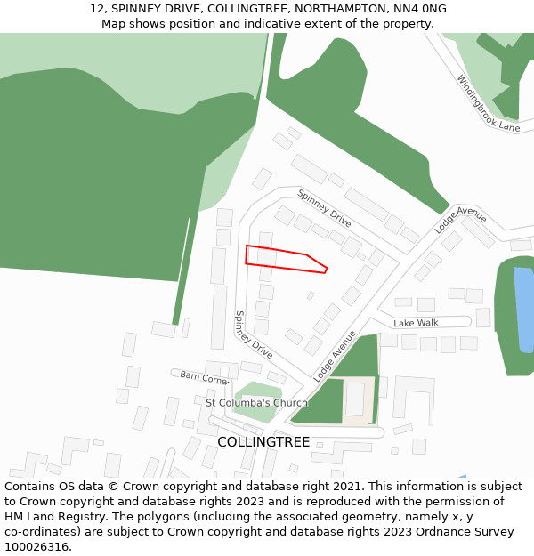 12, SPINNEY DRIVE, COLLINGTREE, NORTHAMPTON, NN4 0NG: Location map and indicative extent of plot