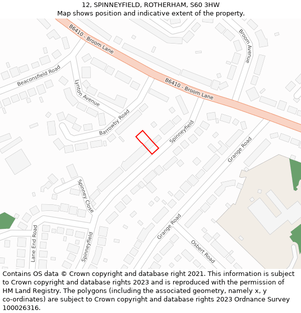 12, SPINNEYFIELD, ROTHERHAM, S60 3HW: Location map and indicative extent of plot