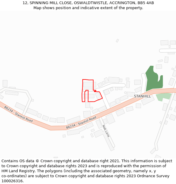 12, SPINNING MILL CLOSE, OSWALDTWISTLE, ACCRINGTON, BB5 4AB: Location map and indicative extent of plot