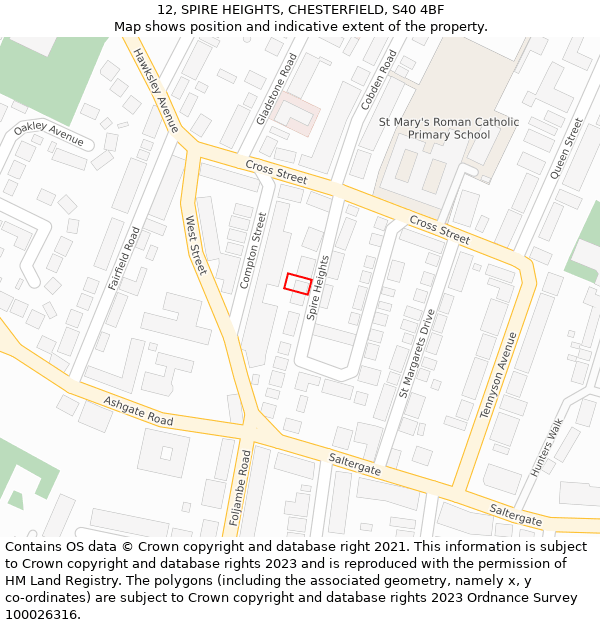 12, SPIRE HEIGHTS, CHESTERFIELD, S40 4BF: Location map and indicative extent of plot