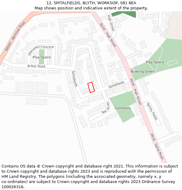 12, SPITALFIELDS, BLYTH, WORKSOP, S81 8EA: Location map and indicative extent of plot