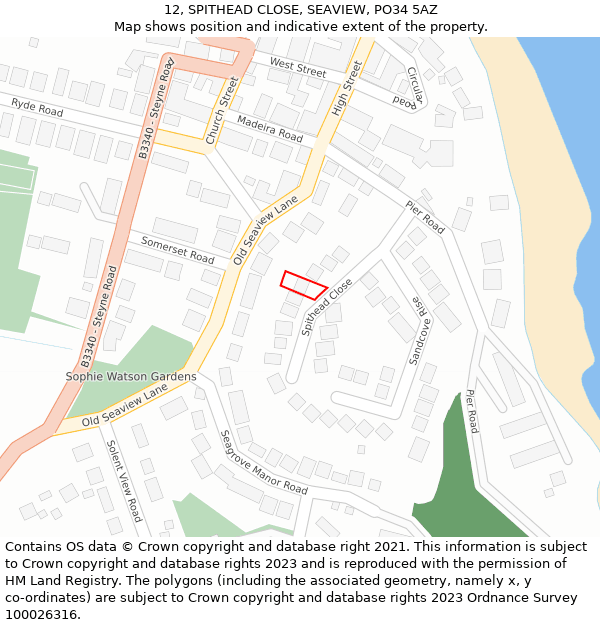 12, SPITHEAD CLOSE, SEAVIEW, PO34 5AZ: Location map and indicative extent of plot