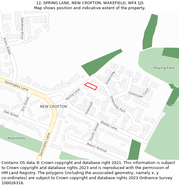 12, SPRING LANE, NEW CROFTON, WAKEFIELD, WF4 1JS: Location map and indicative extent of plot