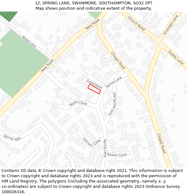 12, SPRING LANE, SWANMORE, SOUTHAMPTON, SO32 2PT: Location map and indicative extent of plot