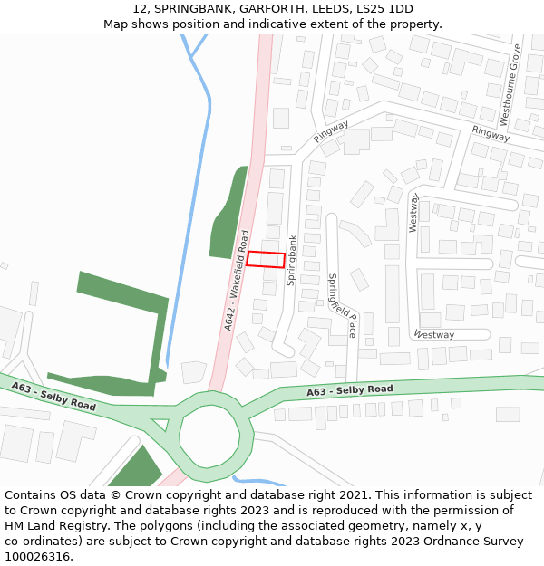 12, SPRINGBANK, GARFORTH, LEEDS, LS25 1DD: Location map and indicative extent of plot