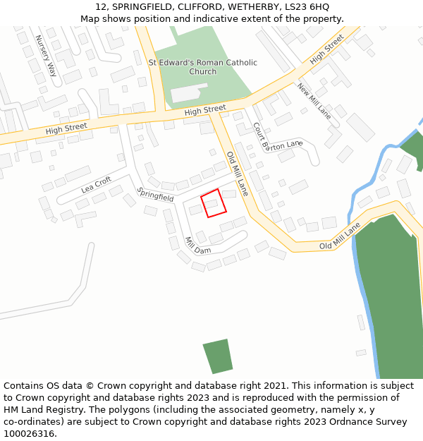 12, SPRINGFIELD, CLIFFORD, WETHERBY, LS23 6HQ: Location map and indicative extent of plot