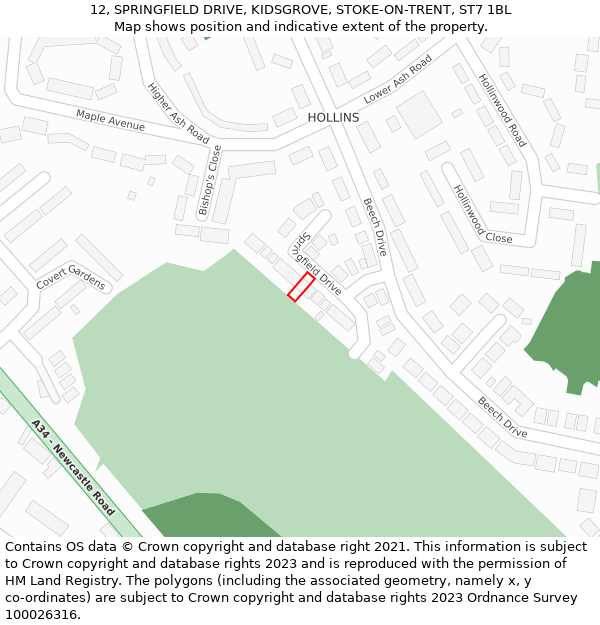 12, SPRINGFIELD DRIVE, KIDSGROVE, STOKE-ON-TRENT, ST7 1BL: Location map and indicative extent of plot