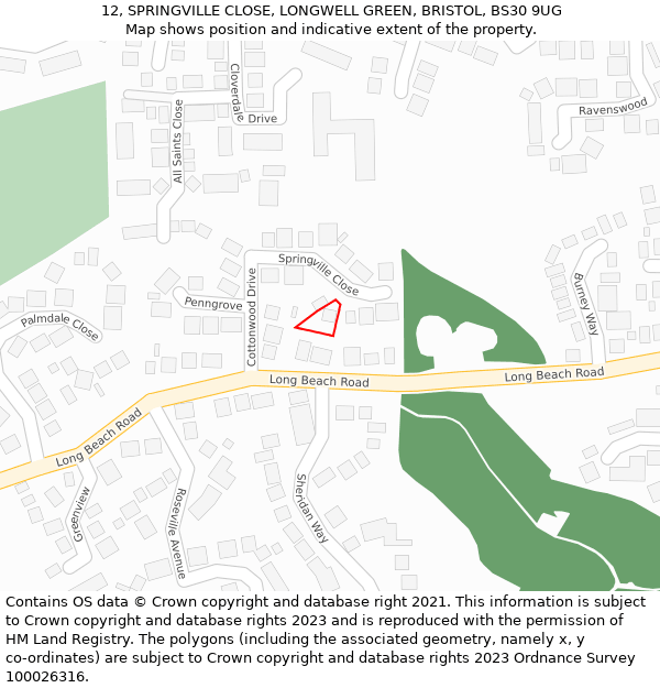 12, SPRINGVILLE CLOSE, LONGWELL GREEN, BRISTOL, BS30 9UG: Location map and indicative extent of plot
