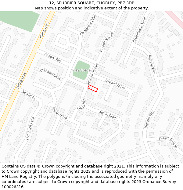 12, SPURRIER SQUARE, CHORLEY, PR7 3DP: Location map and indicative extent of plot