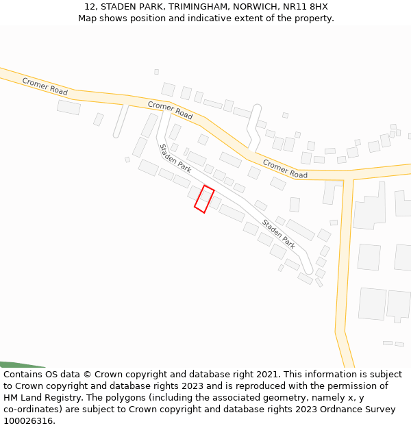 12, STADEN PARK, TRIMINGHAM, NORWICH, NR11 8HX: Location map and indicative extent of plot