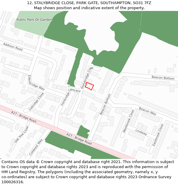 12, STALYBRIDGE CLOSE, PARK GATE, SOUTHAMPTON, SO31 7FZ: Location map and indicative extent of plot