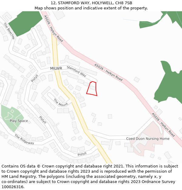 12, STAMFORD WAY, HOLYWELL, CH8 7SB: Location map and indicative extent of plot