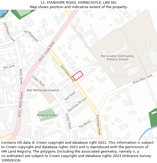 12, STANHOPE ROAD, HORNCASTLE, LN9 5EL: Location map and indicative extent of plot