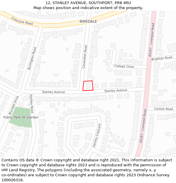 12, STANLEY AVENUE, SOUTHPORT, PR8 4RU: Location map and indicative extent of plot