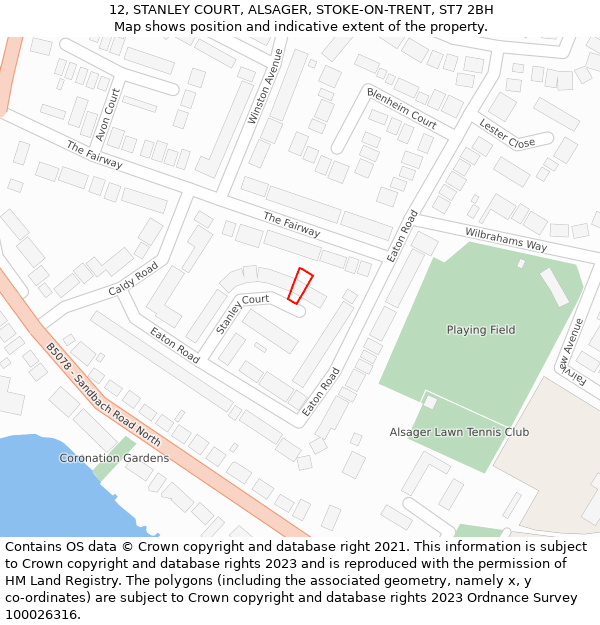 12, STANLEY COURT, ALSAGER, STOKE-ON-TRENT, ST7 2BH: Location map and indicative extent of plot