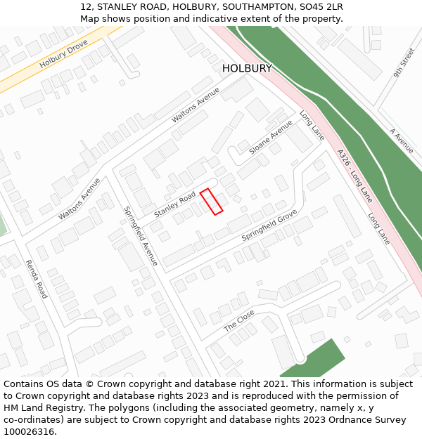 12, STANLEY ROAD, HOLBURY, SOUTHAMPTON, SO45 2LR: Location map and indicative extent of plot