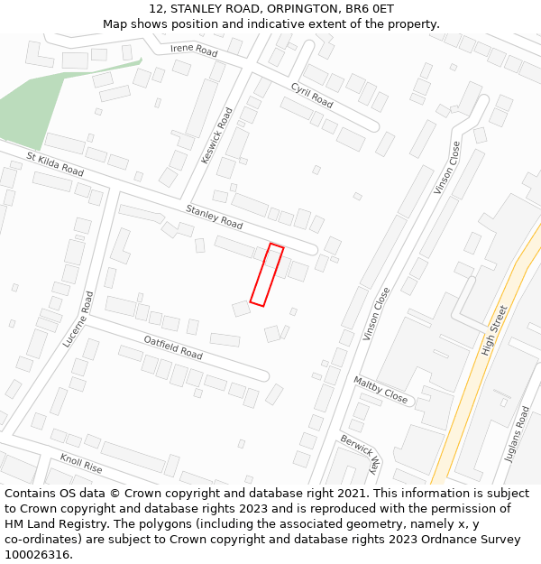 12, STANLEY ROAD, ORPINGTON, BR6 0ET: Location map and indicative extent of plot