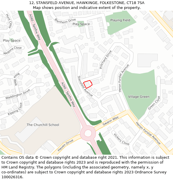 12, STANSFELD AVENUE, HAWKINGE, FOLKESTONE, CT18 7SA: Location map and indicative extent of plot