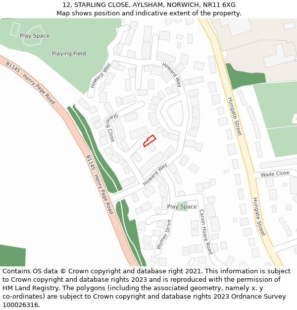 12, STARLING CLOSE, AYLSHAM, NORWICH, NR11 6XG: Location map and indicative extent of plot