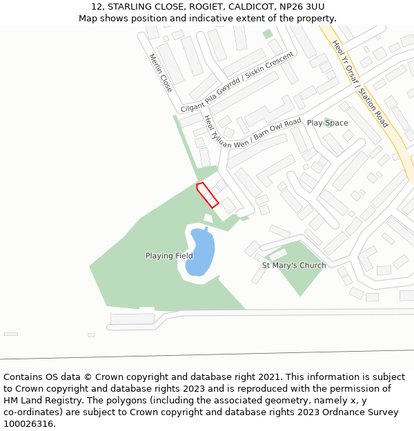 12, STARLING CLOSE, ROGIET, CALDICOT, NP26 3UU: Location map and indicative extent of plot