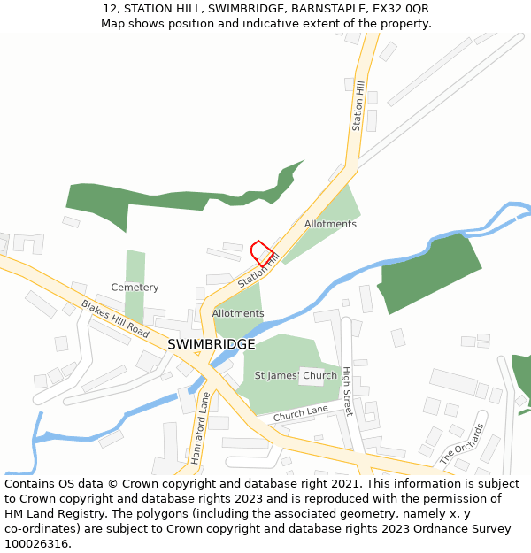 12, STATION HILL, SWIMBRIDGE, BARNSTAPLE, EX32 0QR: Location map and indicative extent of plot