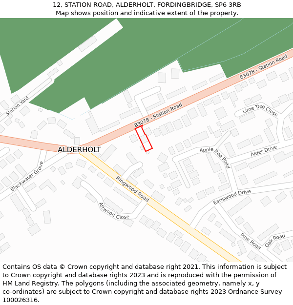 12, STATION ROAD, ALDERHOLT, FORDINGBRIDGE, SP6 3RB: Location map and indicative extent of plot