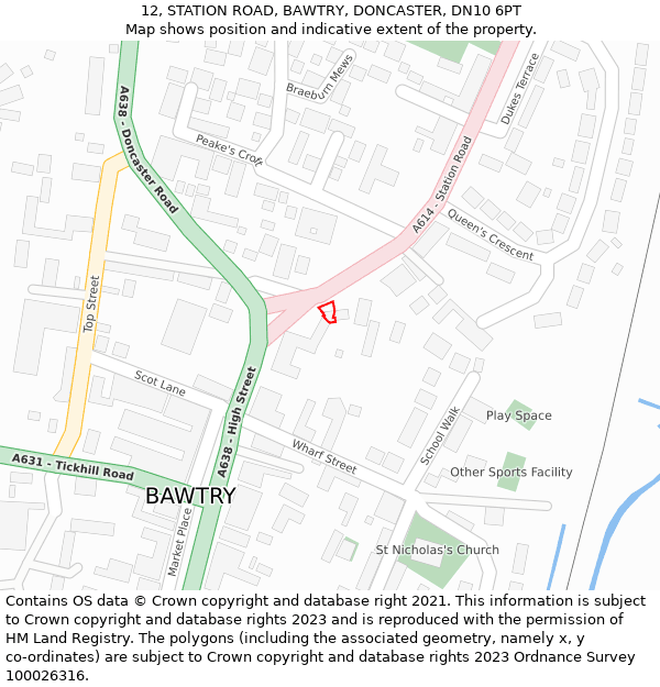 12, STATION ROAD, BAWTRY, DONCASTER, DN10 6PT: Location map and indicative extent of plot