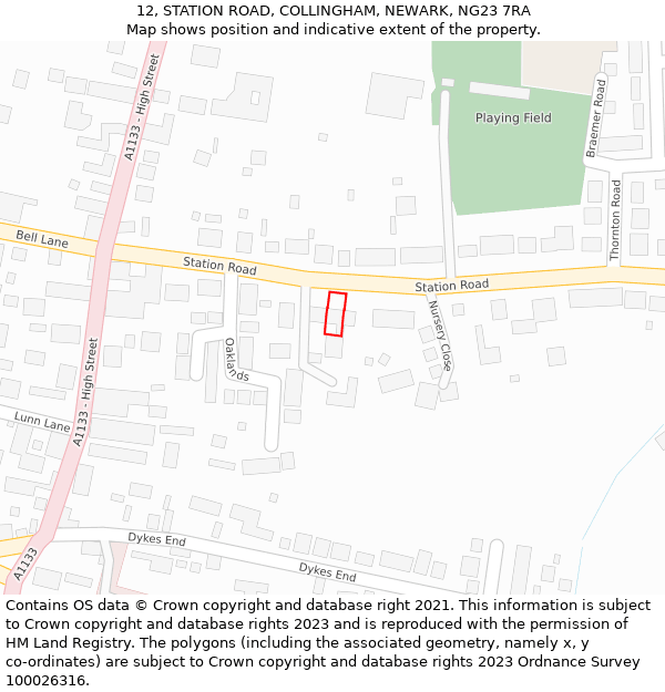 12, STATION ROAD, COLLINGHAM, NEWARK, NG23 7RA: Location map and indicative extent of plot