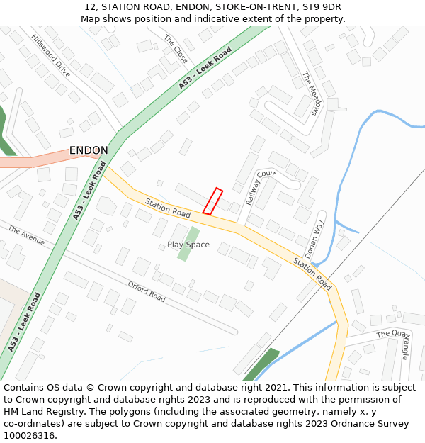 12, STATION ROAD, ENDON, STOKE-ON-TRENT, ST9 9DR: Location map and indicative extent of plot