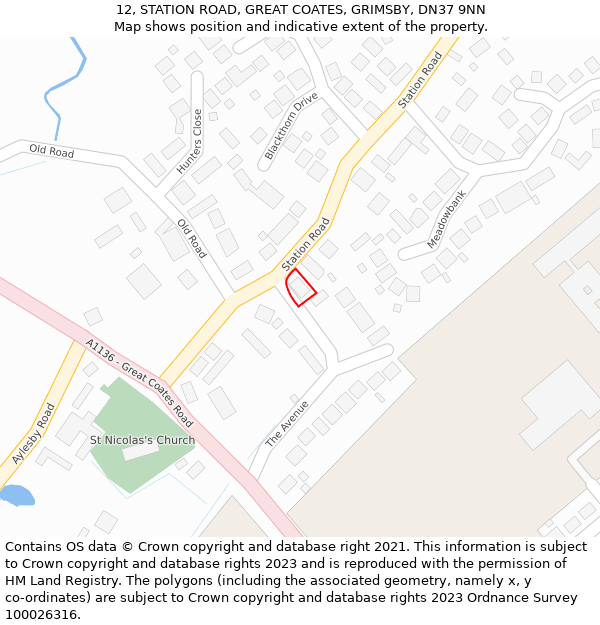 12, STATION ROAD, GREAT COATES, GRIMSBY, DN37 9NN: Location map and indicative extent of plot