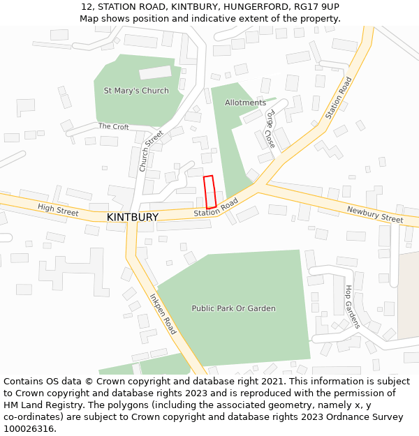 12, STATION ROAD, KINTBURY, HUNGERFORD, RG17 9UP: Location map and indicative extent of plot